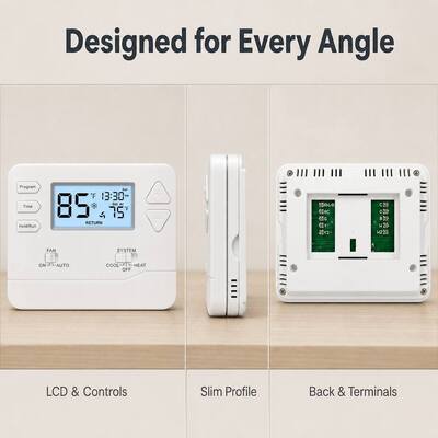 Riseem Mount On Wall or Junction Box with Electronic Room Thermostat Physical Dimensions 4.72" W X 3.85" H X 1.06" D