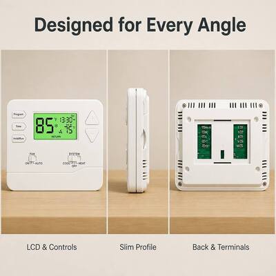 Riseem 24 VAC Electronic Room 7 Day Thermostat for Temperature Control Ranges 44°F 90°F 7°C 32°C and Easy Installation