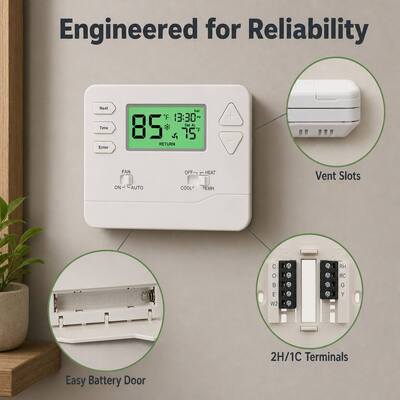 Riseem 1 Amp Per Terminal Load Rating Heat Pump Thermostat for System Operation in Conventional Or Heat Pump Applications