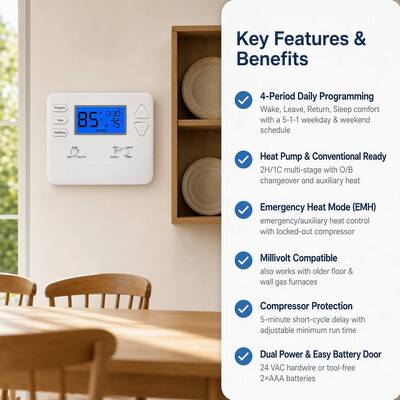 Miuputake STN625 Heat Pump Thermostat 7 Day Programmable and 2 Heat 1 Cool