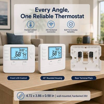 Riseem Air Conditioner Smart WIFI Digital Programmable Alexa Home Thermostat HVAC STN705W 24V White ABS