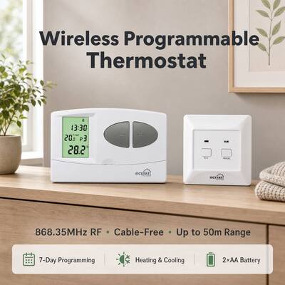 Konwencjonalny lub kotłowe bezprzewodowy termostat pokojowy 7 dni z kompaktowymi wymiarami odbiornika 86 X 86 X 26 mm i zużyciem energii 6W