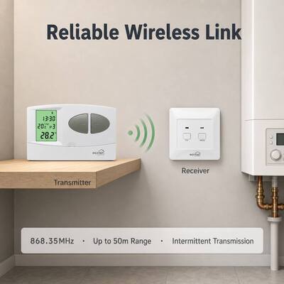 Tryb HEAT Bezprzewodowy bojer pokojowy 7 dni Termostat Kompatybilne kotły z odbiornikiem 230VAC 50HZ Zapewniające dokładną bezprzewodową kontrolę ogrzewania