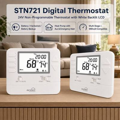 STN721 Komercyjna Pompa Ciepła 2 Ciepła 1 Chłodzenie Wyświetlacz LCD Przewodowy Termostat HVAC do Domu i Hotelu