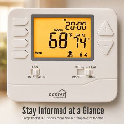 Oznaczenia zacisków 24V C Pompa ciepła Nieprogramowalny termostat wielostopniowy Zasilany bateryjnie Tryb pracy systemu EMHEAT Obciążenie 1 A na zacisk Idealny do sterowania HVAC