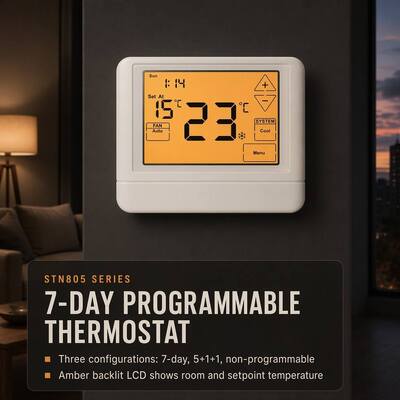 Duży wyświetlacz LCD, ochrona przed opóźnieniem sprężarki 5 minut, 1 ciepło, 1 chłodzenie, przewodowy, 7-dniowy, klimatyzacja, hotel, dom, sterownik temperatury HVAC do apartamentu