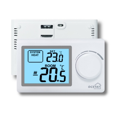Duży elektroniczny LCD termostat na baterie do ogrzewania podłogowego w kolorze białym