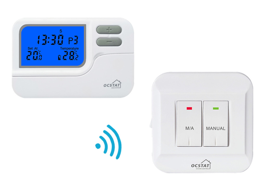Riseem Biały ABS 868Mhz RF Pokój bezprzewodowy programowalny termostat cyfrowy Ogrzewanie i chłodzenie OEM