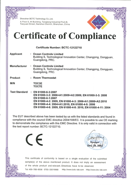 Chiny Ocean Controls Limited Certyfikaty